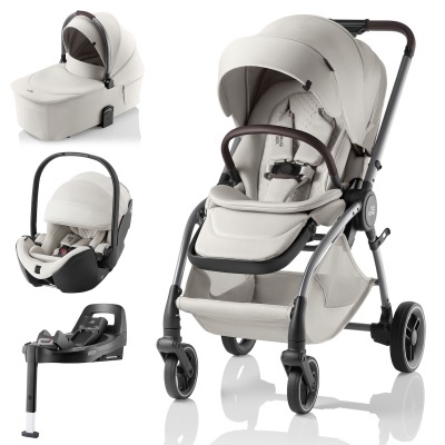 Carrinho de bebé modular cinzento com acessórios