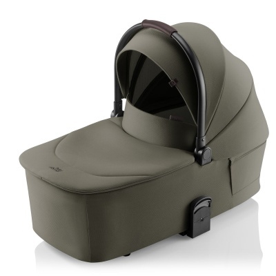 Carrinho de bebé verde-oliva com capota e alça preta