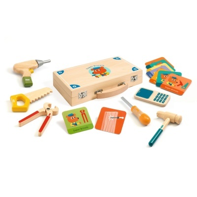 Brinquedo madeira caixa ferramentas Djeco Super Bricolo toolbox for kids