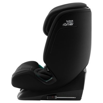 Cadeira auto infantil preta da marca britax römer vista de lado