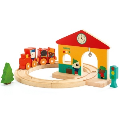 Brinquedo madeira Estação de comboio Djeco MiniTrain