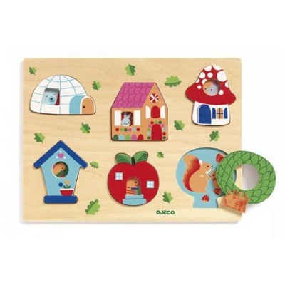 Brinquedo madeira Puzzle Djeco Coucou-House wooden puzzles