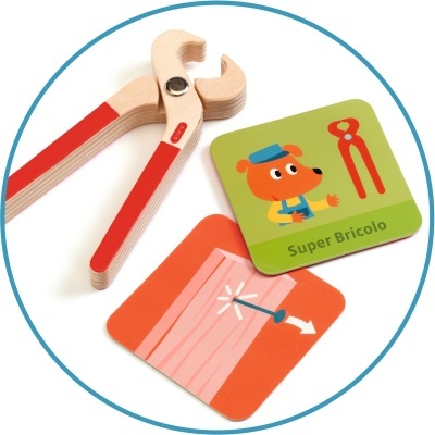 Brinquedo madeira caixa ferramentas Djeco Super Bricolo toolbox for kids