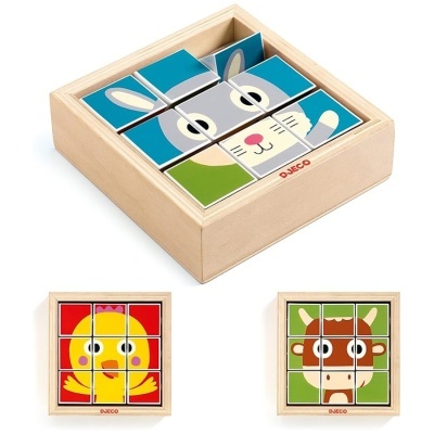 Puzzle madeira 3 em 1 Djeco Tournifarm Wooden Puzzle