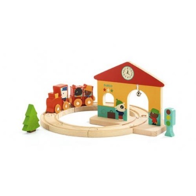 Brinquedo madeira Estação de comboio Djeco MiniTrain