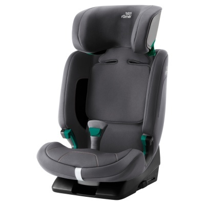 Cadeira de automóvel para crianças Britax Römer preta com detalhes verdes e cinza.