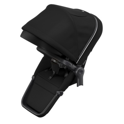Assento para carrinho de bebé preto com capota ajustável e estrutura metálica