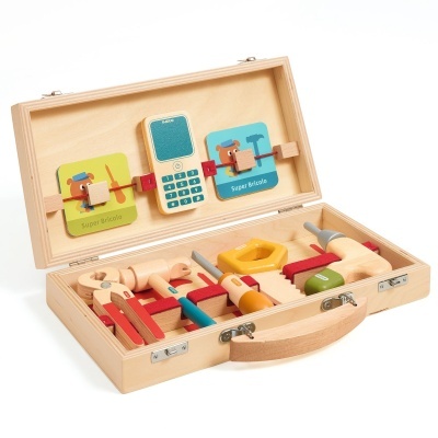 Brinquedo madeira caixa ferramentas Djeco Super Bricolo toolbox for kids