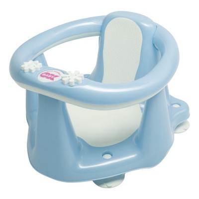 Cadeira de banho azul claro com assento branco para bebé
