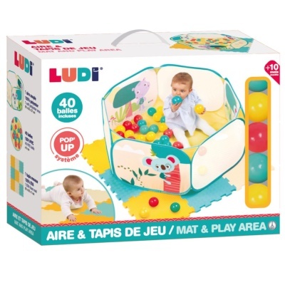 Área de jogo infantil LUDI com tapete e bolas coloridas para crianças a partir de 10 meses