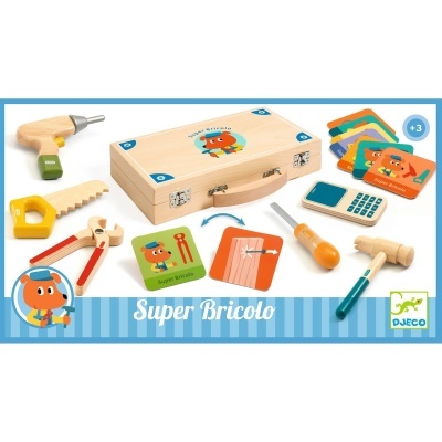 Brinquedo madeira caixa ferramentas Djeco Super Bricolo toolbox for kids