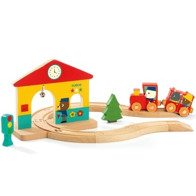Brinquedo madeira Estação de comboio Djeco MiniTrain