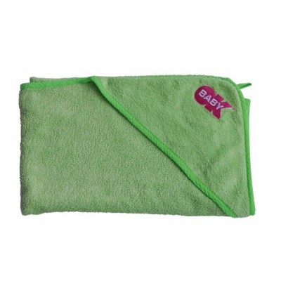 Toalha verde para bebé com borda e etiqueta BABY