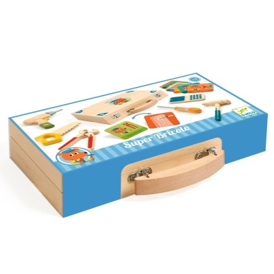 Brinquedo madeira caixa ferramentas Djeco Super Bricolo toolbox for kids