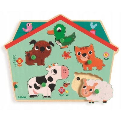 Puzzle madeira sonoro Djeco Puzzle Ouaf Woof sound wood puzzle