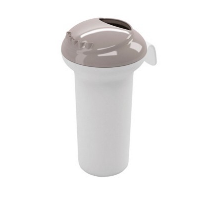 Recipiente plástico branco com tampa cinza fosca e bico de despejo
