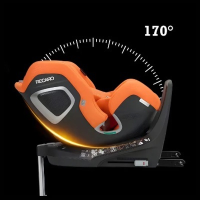 Cadeira auto Recaro infantil laranja e preto reclinável 170 graus
