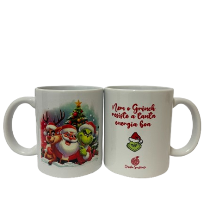 Caneca Grinch Com Pai Natal e Rena Missão DrinkMe - Natal