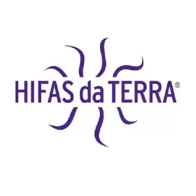 Logótipo HIFAS da TERRA roxo com elementos curvos