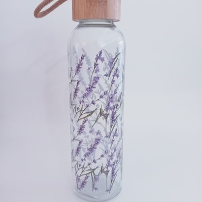 Garrafa de Vidro com Tampa de Bambu Lavanda Garrafa de Vidro com Tampa de Bambu Lavanda