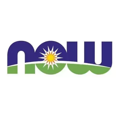 Logotipo colorido com as letras now e sol estilizado