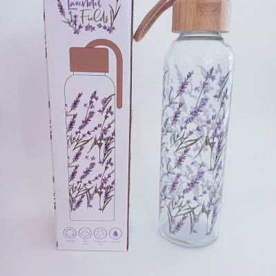 Garrafa de Vidro com Tampa de Bambu Lavanda Garrafa de Vidro com Tampa de Bambu Lavanda