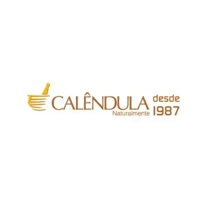 Logotipo da marca CALÊNDULA com almofariz e texto desde 1987