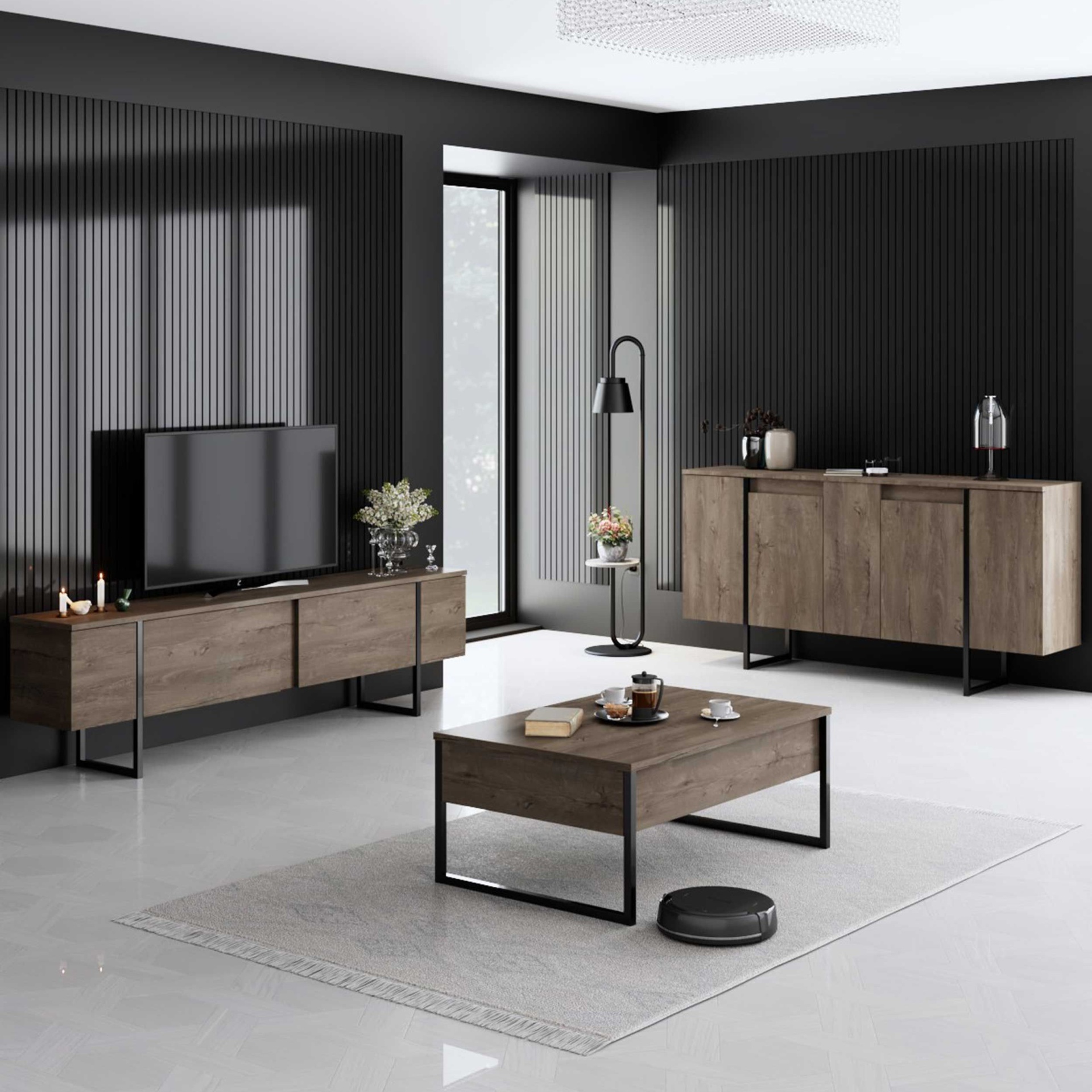 Aparador - Luxe (Nogueira e Preto)