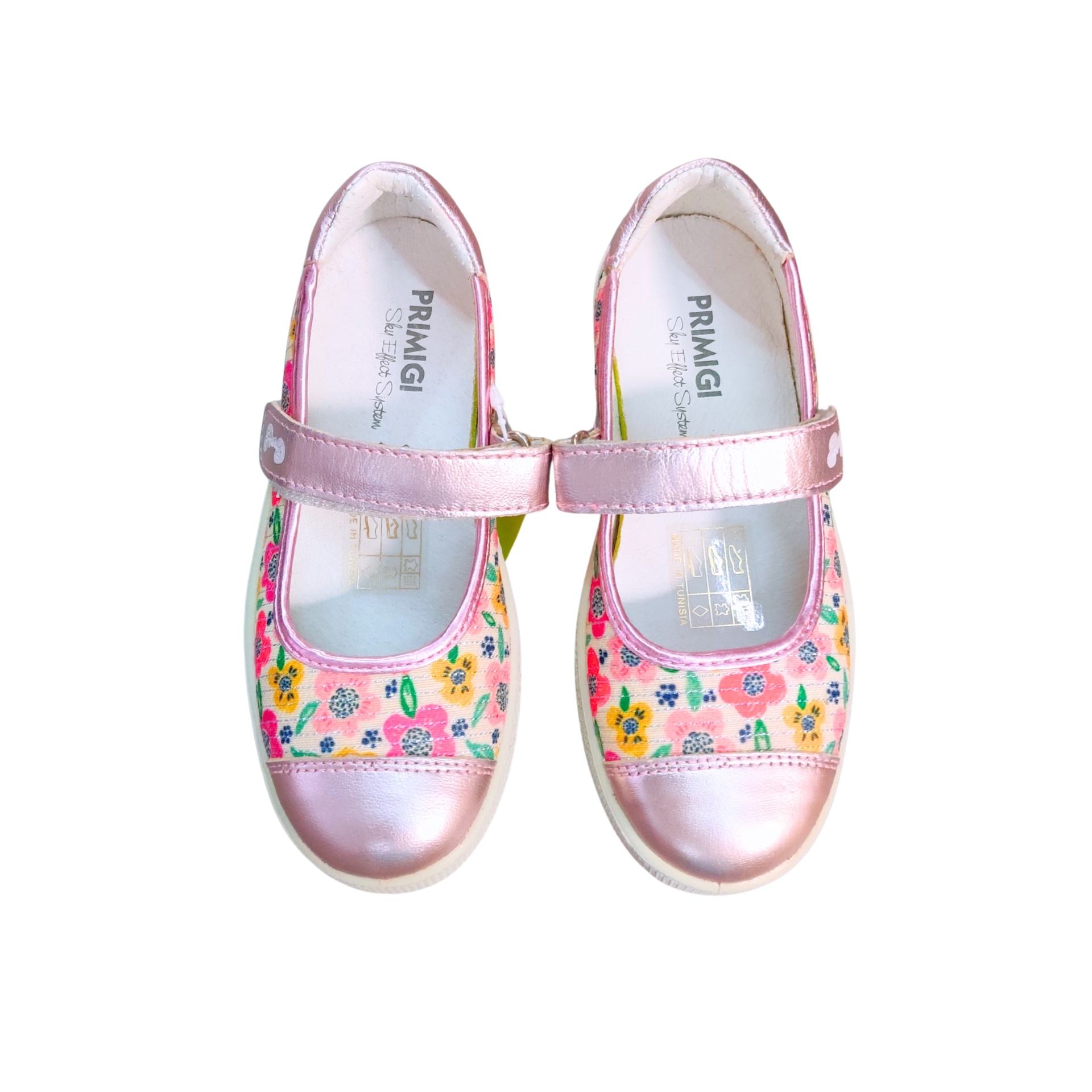 Sapatos infantis Mary Jane rosa com padrão floral