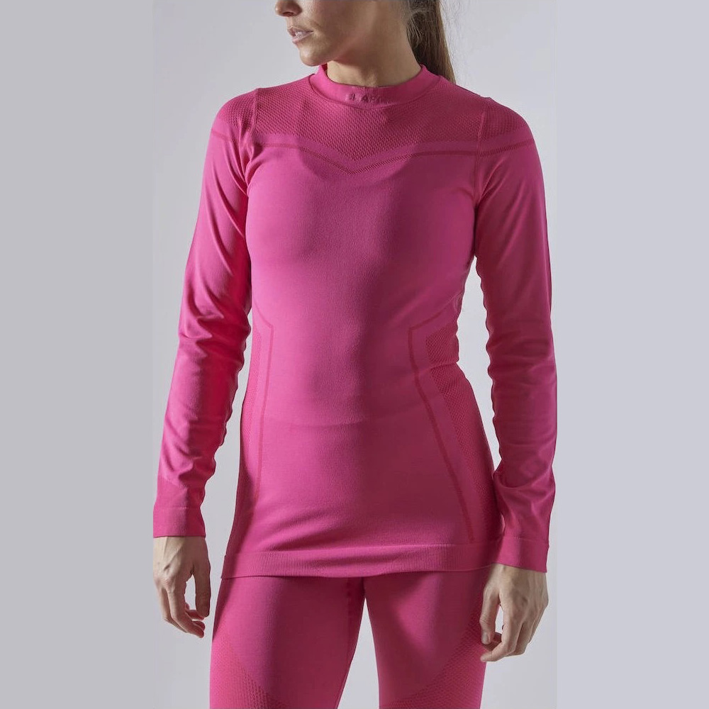 Roupa de desporto feminina cor rosa com t-shirt de manga comprida e leggings
