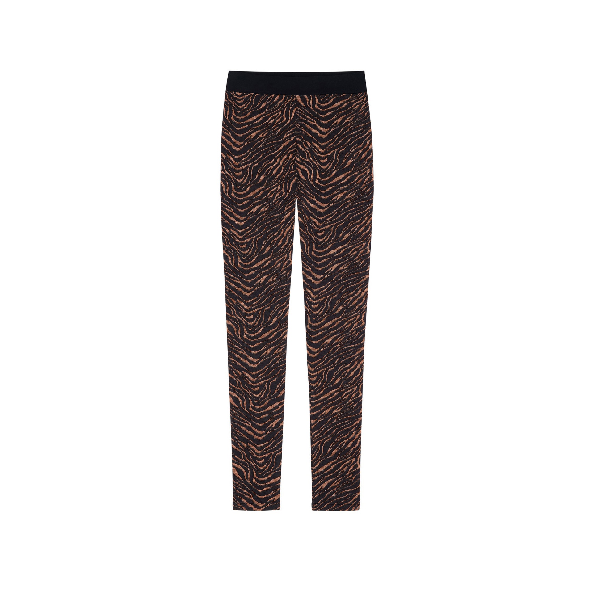 Leggings com padrão animal castanho e preto com cintura preta