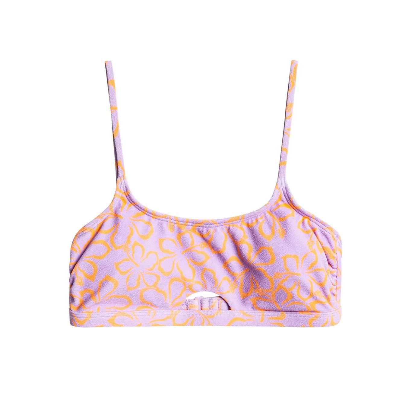 Top de biquíni floral lilás e laranja com alças finas