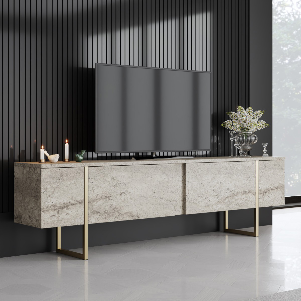 Móvel de TV - Luxe (Bege e Dourado)