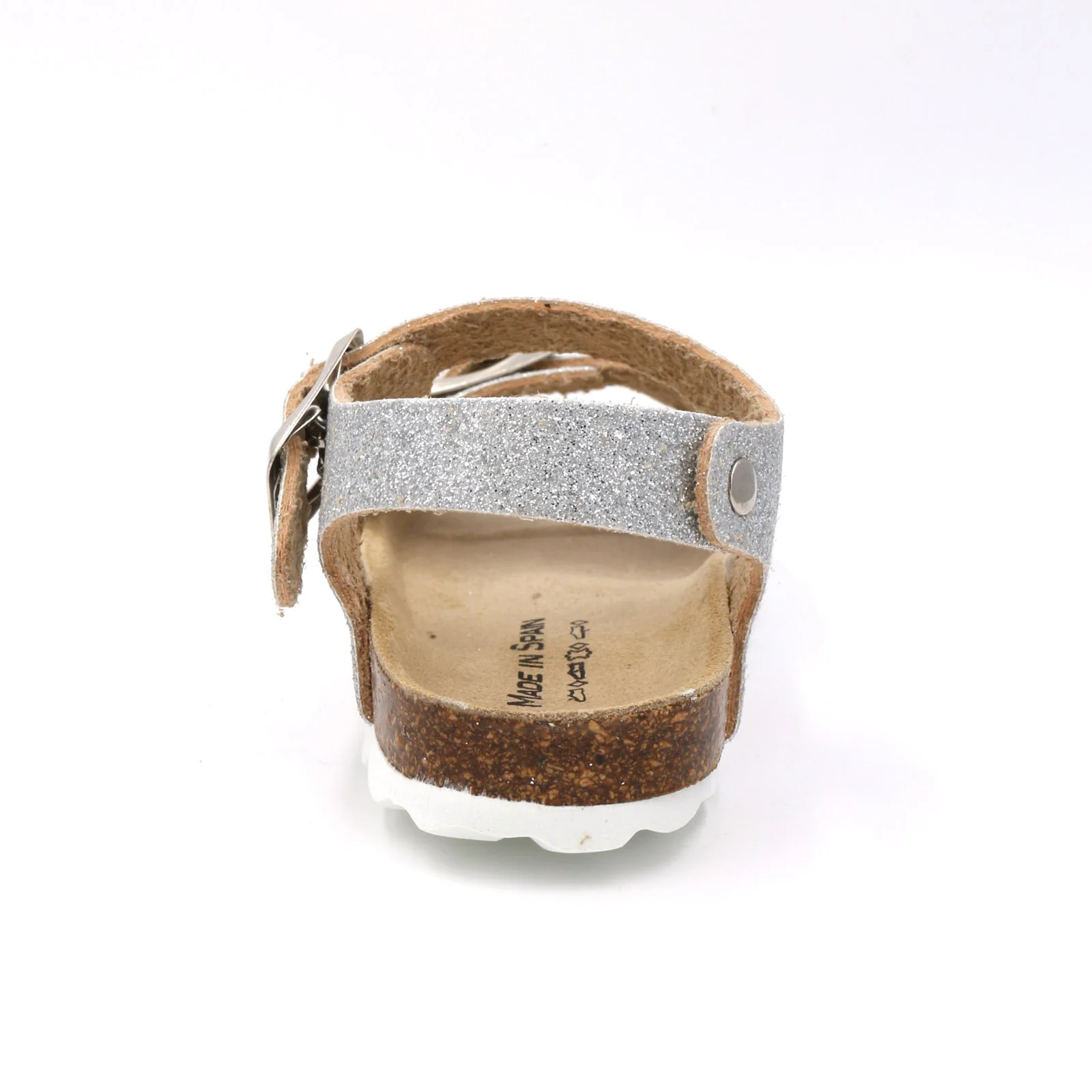 Sandália birkenstock cinza prateada vista traseira