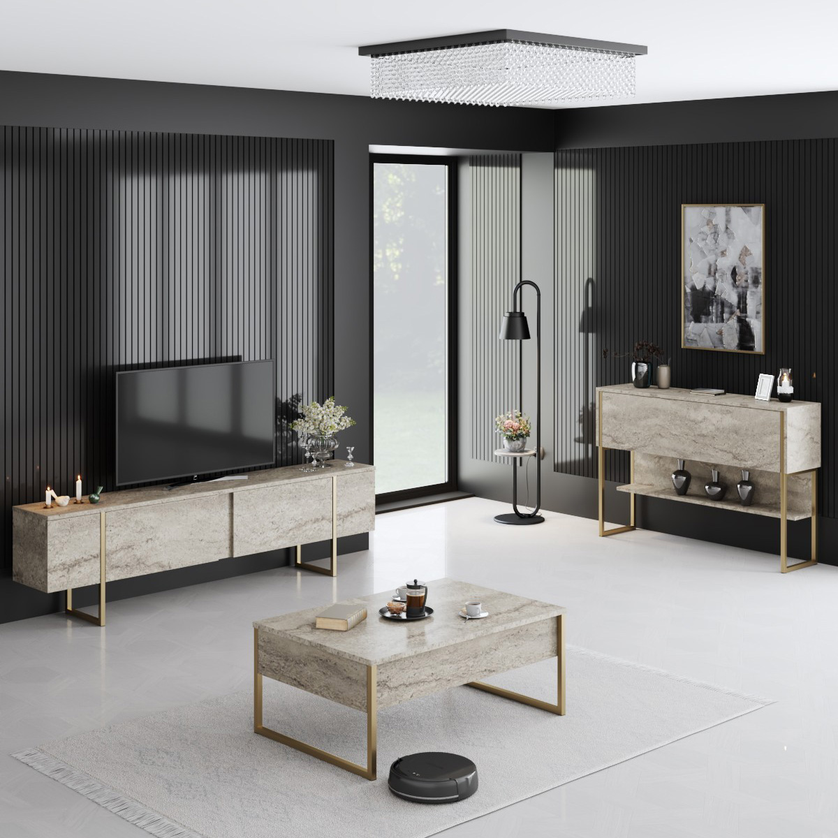 Móvel de TV - Luxe (Bege e Dourado)