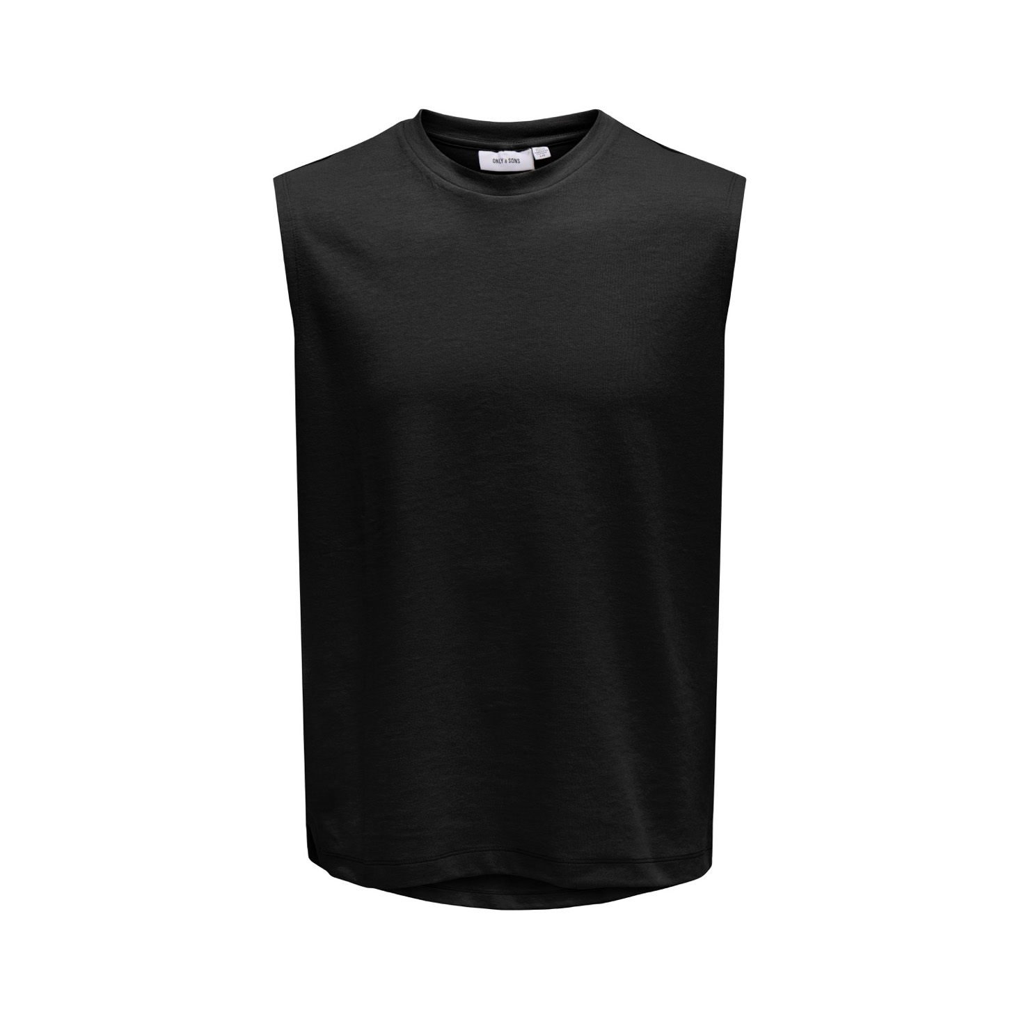 Camisola preta sem mangas com gola redonda