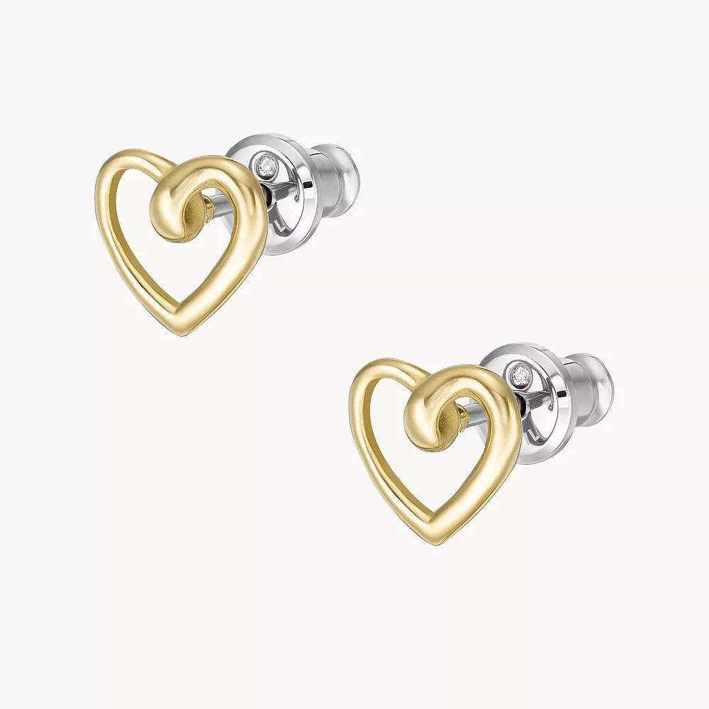 Brincos em forma de coração dourados com fecho prateado