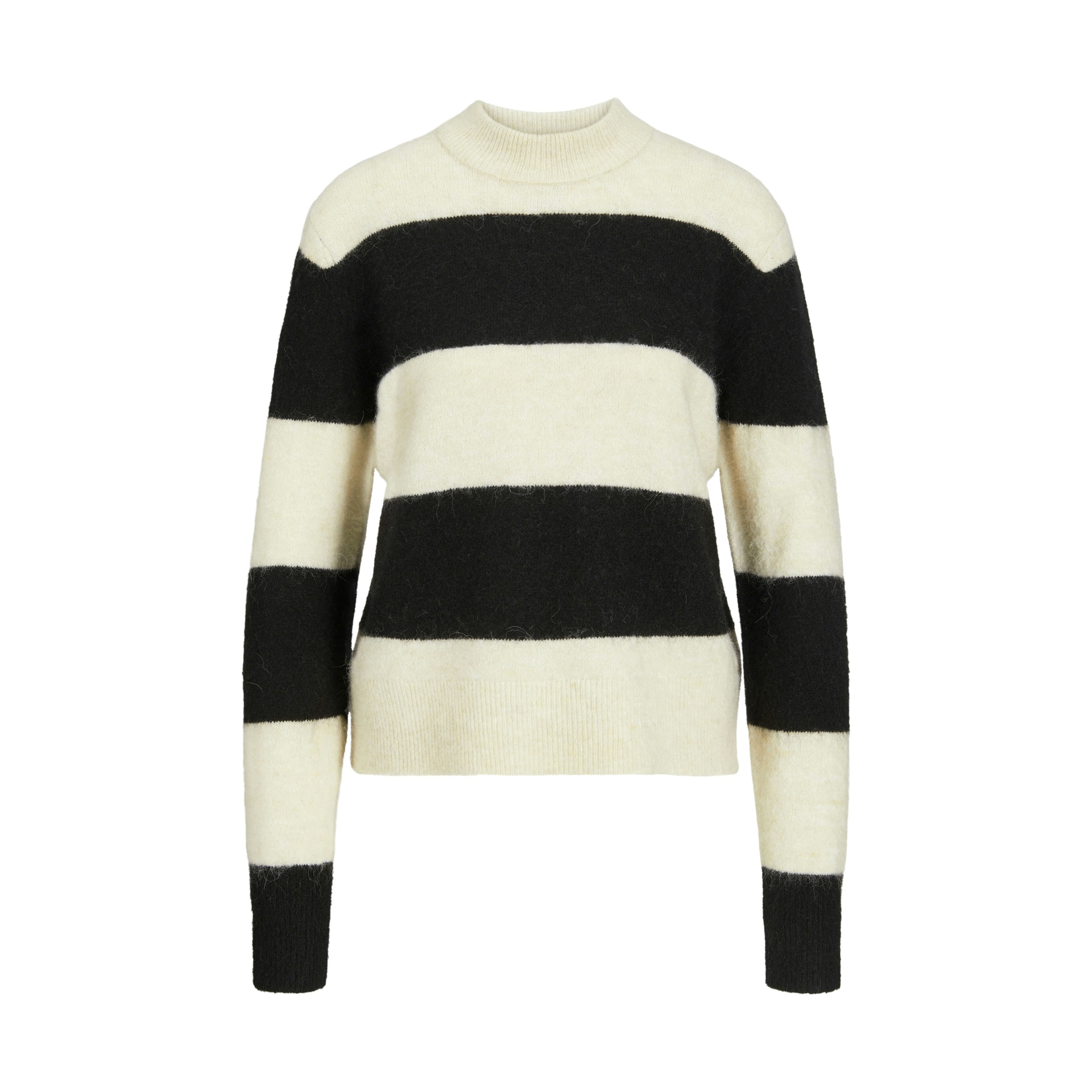 Camisola de malha com riscas largas pretas e creme