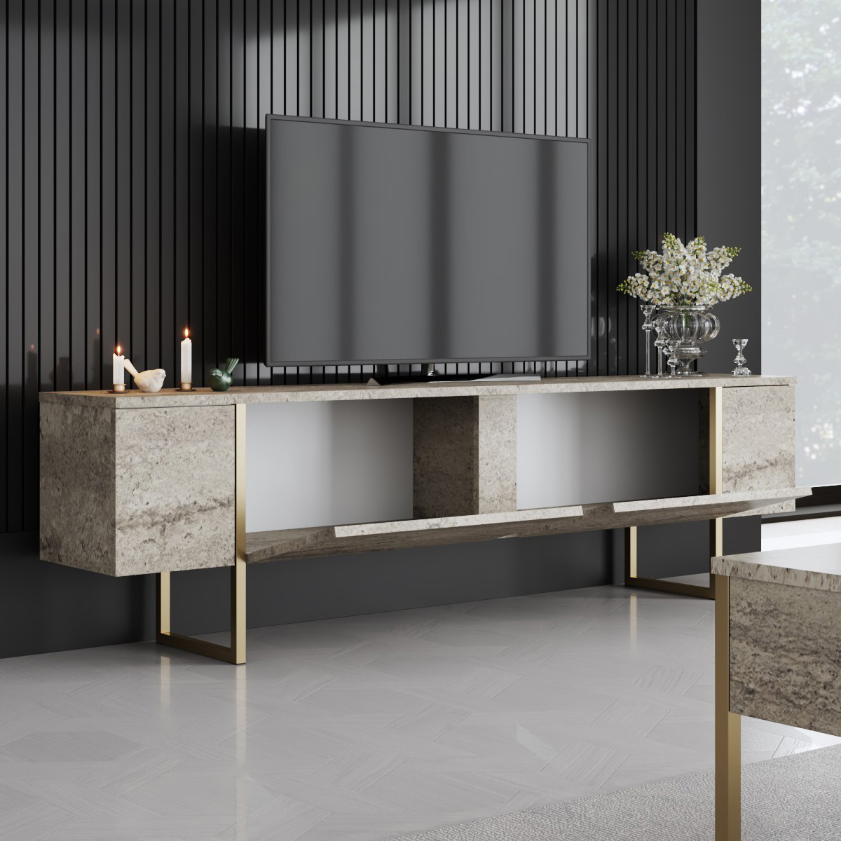 Móvel de TV - Luxe (Bege e Dourado)