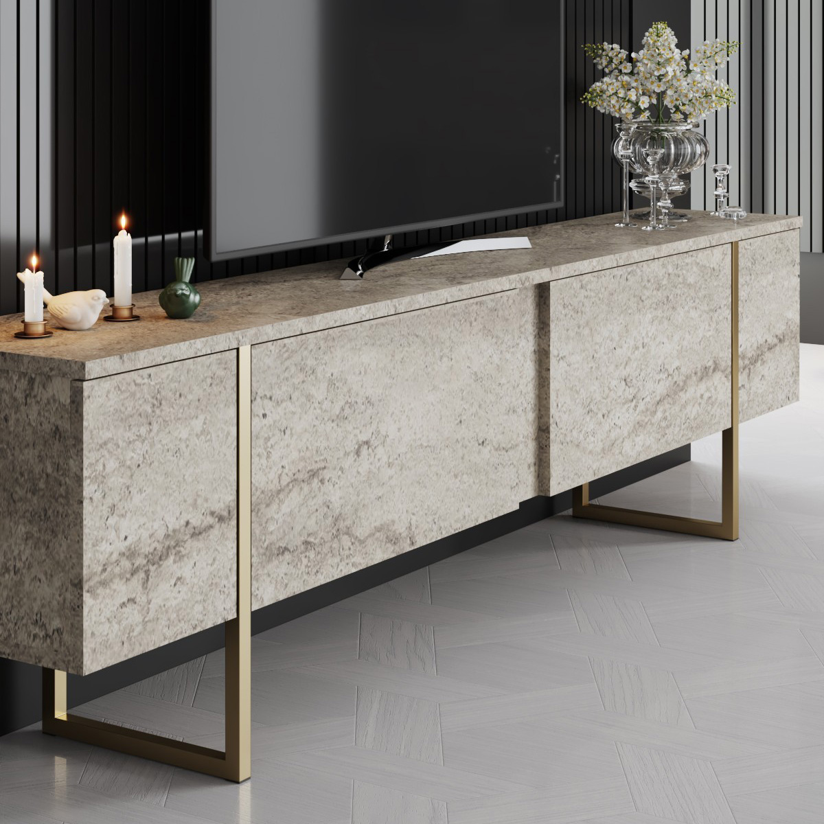 Móvel de TV - Luxe (Bege e Dourado)