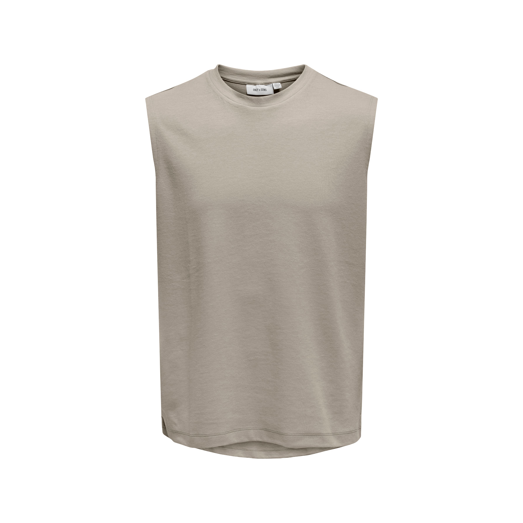 Camisola bege sem mangas com gola redonda