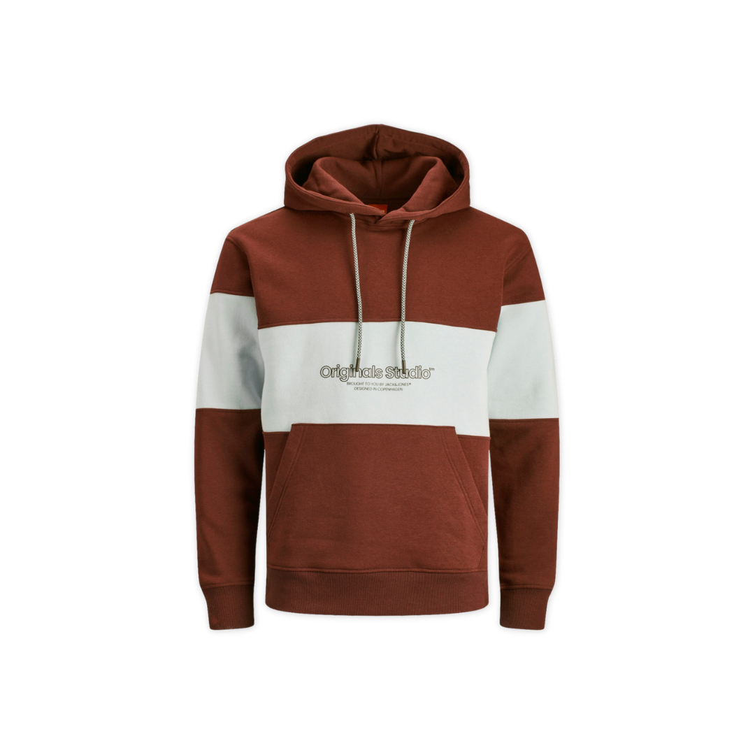 Sweatshirt castanha e branca com capuz e texto bordado California Rider
