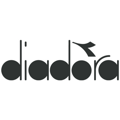Logótipo preto da marca diadora com letras estilizadas