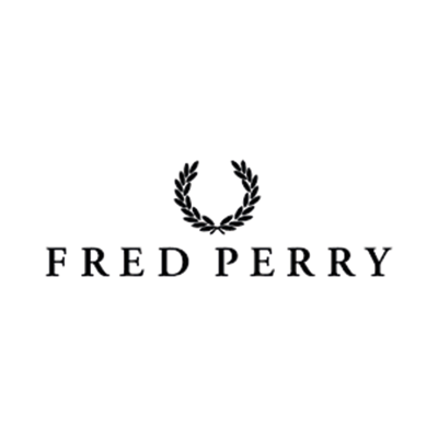 Logotipo Fred Perry com laurel preto e texto em fundo branco