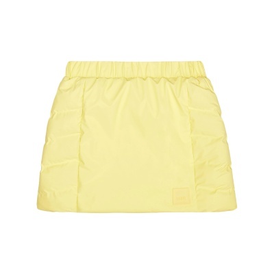 saia curta acolchoada amarela com cintura elástica e logotipo RAINS