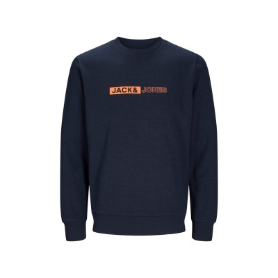 Sweatshirt azul escuro com estampa JACK & JONES em laranja no centro