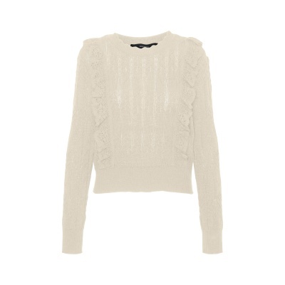 Camisola creme de malha com folhos e padrão de trança