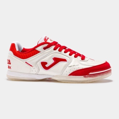 Ténis desportivo Joma branco e vermelho com logo e atacadores vermelhos