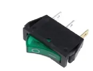 Interruptor basculante preto com botão verde e três pinos