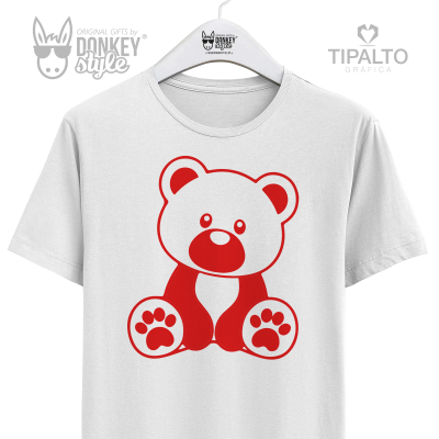 T-shirt branca com estampa vermelha de urso sentado